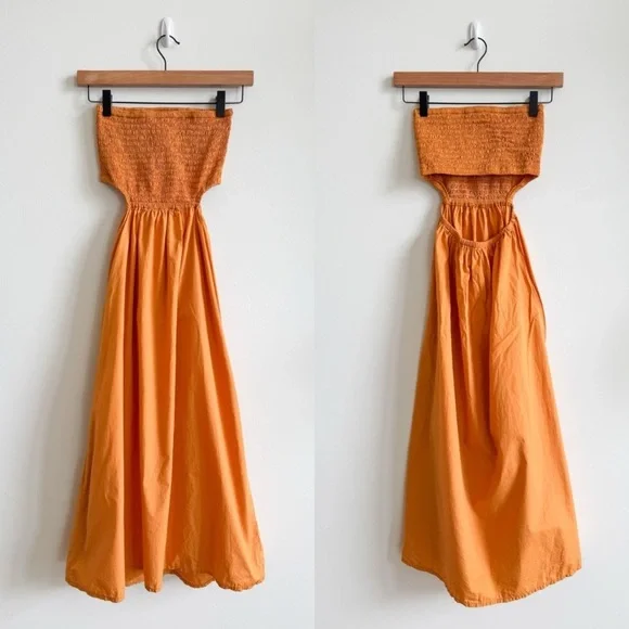 FAITHFULL THE BRAND • Deva Midi Dress In Plain Orange • XS - Picture 4 of 10